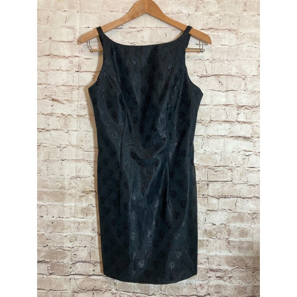 Vintage Y2K A-List By Wrapper Dress Womens 9/10 Black Floral Shimmer Sheath